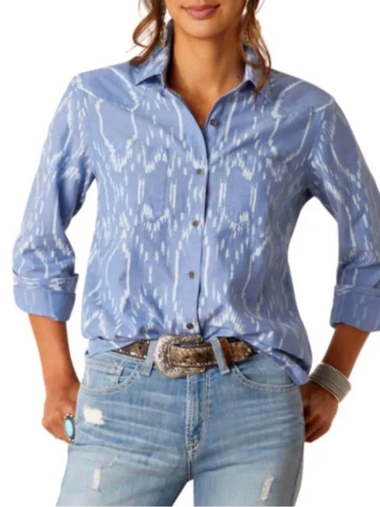Ariat Tops - Ariat Large Woman Blue Billie Jean Blackhawk Ikat Shirt Long Sleeve Relaxed Fit